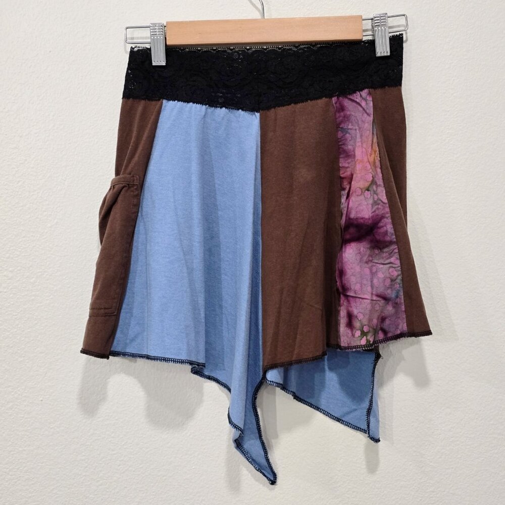 Handmade ✦ Floral Patchwork Handkerchief Mini Skirt ✦ Lace Waist Asymmetrical S - Picture 4 of 14